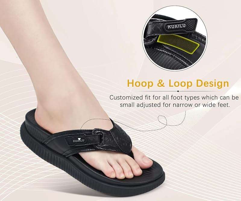 KuaiLu Womens Orthopedic Sandals Arch Support Recovery Flip Flops Wedge Heel Cushion Walking Slides Summer Beach Vacation Outfits Slippers Shoes For Plantar Fasciitis Footwear, Black Size 8 - Image 6