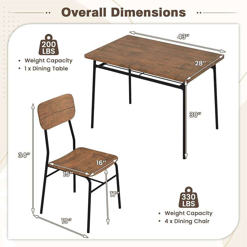 GOFLAME 5-Piece Dining Table Set for 4, Wood Rectangular Kitchen Table & Chairs Set with Metal Frame, Storage Rack, Space-Saving Industrial Dinette Set for Dining Room, Living Room, Breakfast Nook - Image 2