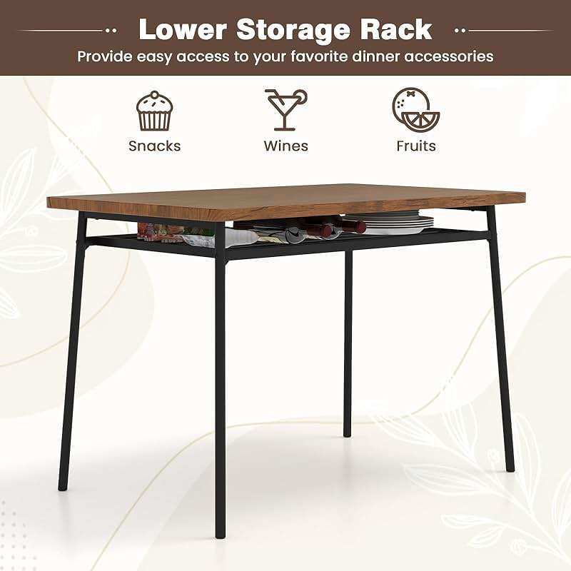 GOFLAME 5-Piece Dining Table Set for 4, Wood Rectangular Kitchen Table & Chairs Set with Metal Frame, Storage Rack, Space-Saving Industrial Dinette Set for Dining Room, Living Room, Breakfast Nook - Image 5