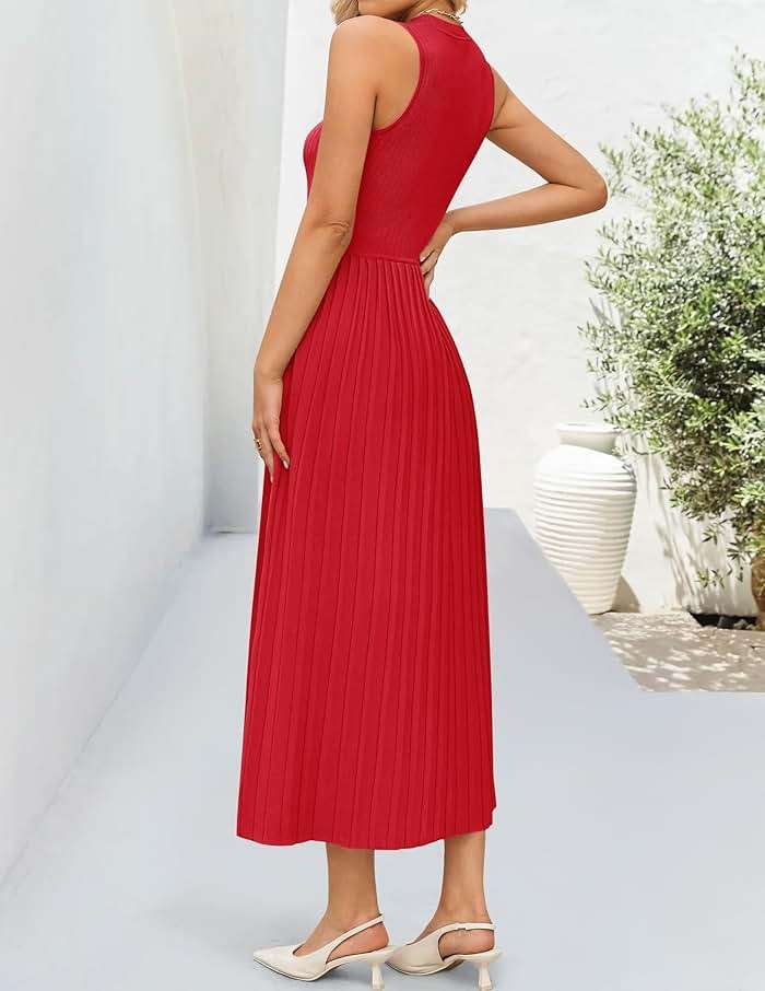 ZESICA Women's Summer Sleeveless Sweater Dresses 2026 Crewneck Knit Pleated A Line Flowy Business Formal Party Midi Dress - Image 7