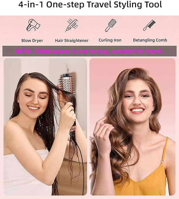 Travel Dual Voltage Hair Dryer Brush, Small Hot Air Brush for European Travel, Compact 2 Inch One Step Blowout and Volumizer Hair Blow Dryer with Oval Design, Rose Gold - Image 4
