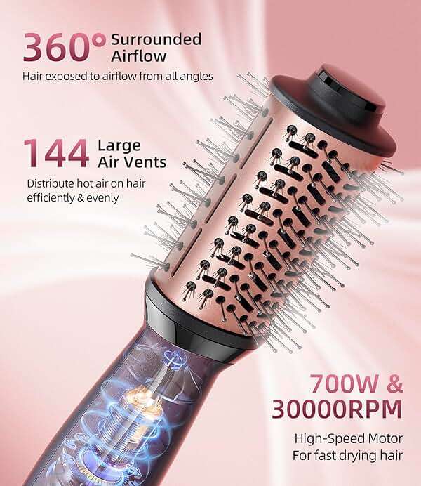 Travel Dual Voltage Hair Dryer Brush, Small Hot Air Brush for European Travel, Compact 2 Inch One Step Blowout and Volumizer Hair Blow Dryer with Oval Design, Rose Gold - Image 5
