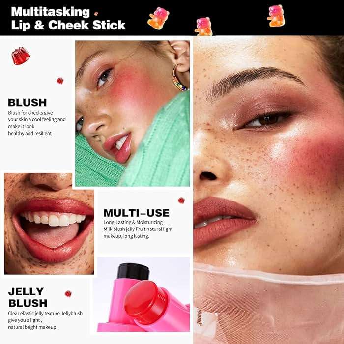 Multi-Use Water Jelly Tint Stick Sheer Lip & Cheek Stain Finish, 3-In-1 Cheek Blush & Eyeshadow & Lip Tinted Long-Lasting Moisture - 1,000+ Swipes Per Stick (#01, 0.32oz) - Image 4