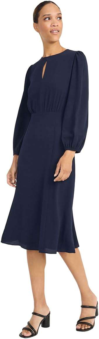 Maggy London Women's Women's Long Sleeve Keyhole Neck A-line Midi Dress with Bishop Sleeves - Fitted Waist - Wedding Guest Dress - Image 2