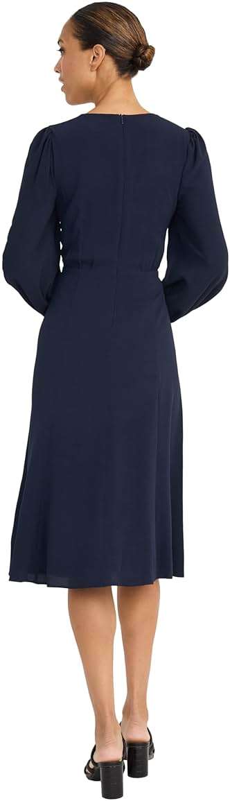 Maggy London Women's Women's Long Sleeve Keyhole Neck A-line Midi Dress with Bishop Sleeves - Fitted Waist - Wedding Guest Dress - Image 3