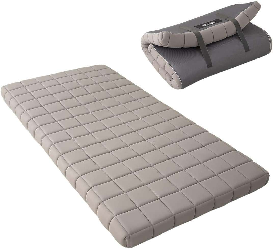 EMOOR Japanese 3-Layered Urethane Futon Mattress Dora Twin Gray, Rollable Storable Portable Floor Sleeping Guest Bed Tatami Mat - Image 1