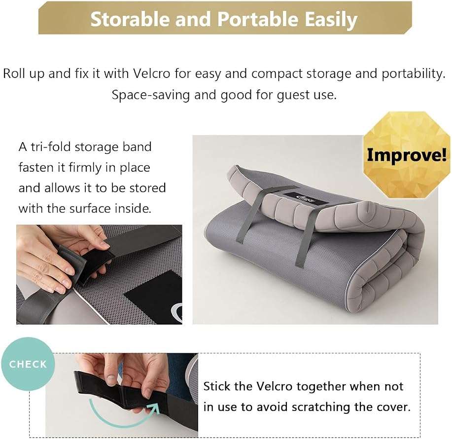 EMOOR Japanese 3-Layered Urethane Futon Mattress Dora Twin Gray, Rollable Storable Portable Floor Sleeping Guest Bed Tatami Mat - Image 6