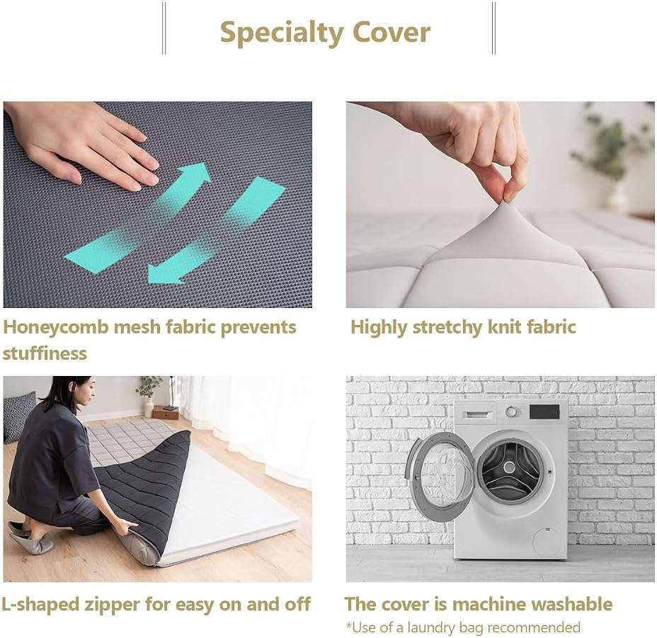 EMOOR Japanese 3-Layered Urethane Futon Mattress Dora Twin Gray, Rollable Storable Portable Floor Sleeping Guest Bed Tatami Mat - Image 7