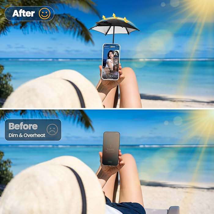 OUTXE Magnetic Phone Umbrella, Universal Mini Tanning Sun Shade Cover Compatible with Magsafe Cell iPhone/Android/iPad/Kindle (Black) - Image 6