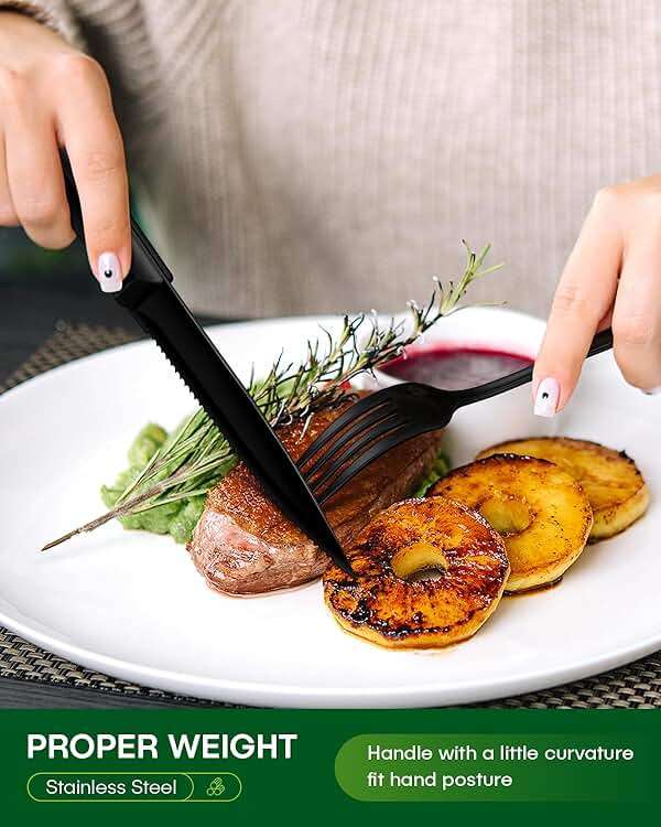 PHILIPALA Black Silverware Set, 48-Piece Flatware Set with Steak Knives for 8, Stainless Steel Mirror Cutlery Include Forks Spoons and Knives Set, Dishwasher Safe Utensils Set for Home Restaurant - Image 2