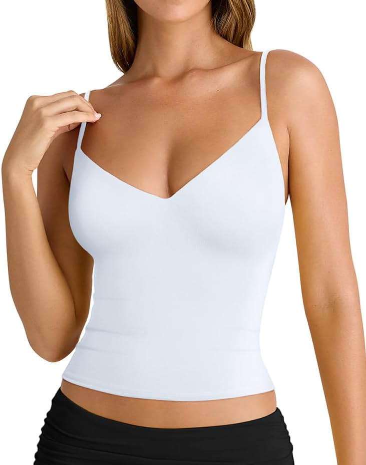 PINKMSTYLE Womens Spaghetti Strap Tank Tops V Neck Double Lined Going Out Summer Top - Image 1