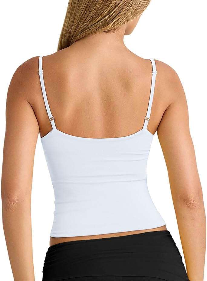 PINKMSTYLE Womens Spaghetti Strap Tank Tops V Neck Double Lined Going Out Summer Top - Image 2