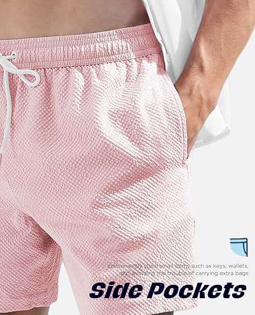 CoozySphere Men's Swim Shorts Seersucker Swimming Trunks for Men Beach Shorts Quick Dry Bathing Suit 5"/7"/9" with Pockets - Image 4