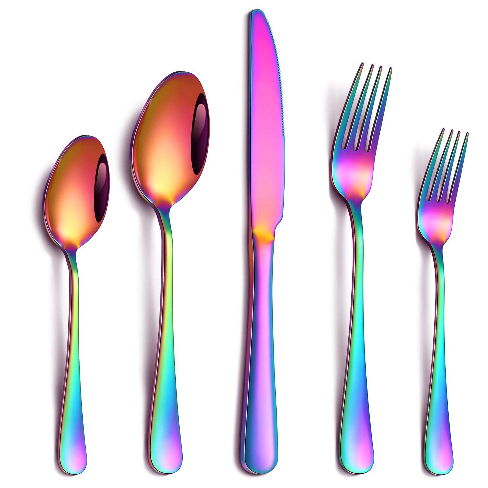 PHILIPALA 20 Piece Rainbow Silverware Set, Stainless Steel Flatware Set for 4 Colorful Cutlery Utensil Set Include Knife Fork Spoon Food Grade Mirror Polished Dishwasher Safe - Image 1