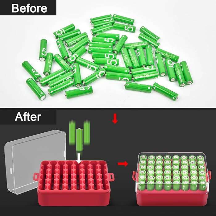 ALCYON Battery Organizer Storage Case, Battery Vault Box Container for 48pcs AA Batteries, Plastic Clear Protective Battery Holder for Travelling/Home/Office (Red, Large) - Image 6
