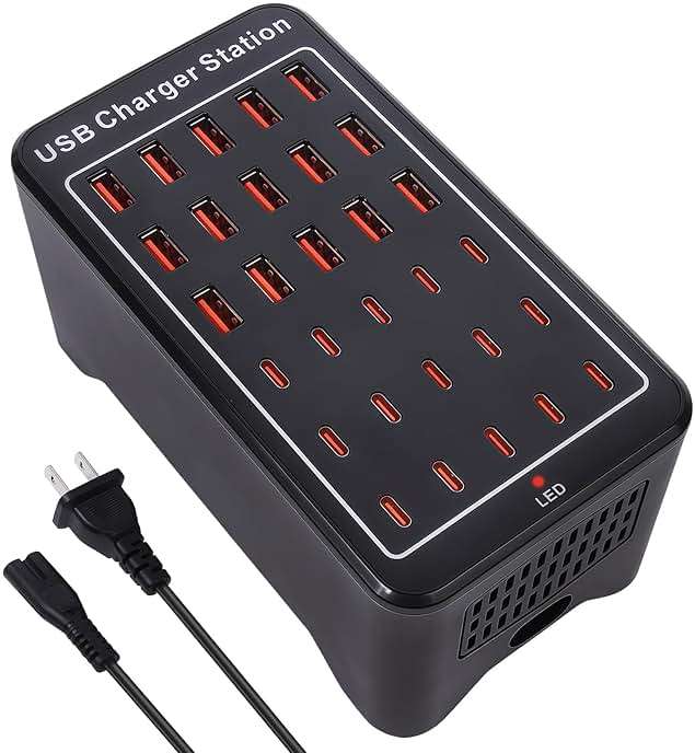 150W(30A) USB Charging Station, 30-Port USB C Charger Block, Multiple Desktop/Wall Fast Charger with Intelligent Protection Compatible with iPhone, iPad, Tablets, Smartphones - Image 1