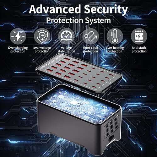150W(30A) USB Charging Station, 30-Port USB C Charger Block, Multiple Desktop/Wall Fast Charger with Intelligent Protection Compatible with iPhone, iPad, Tablets, Smartphones - Image 4