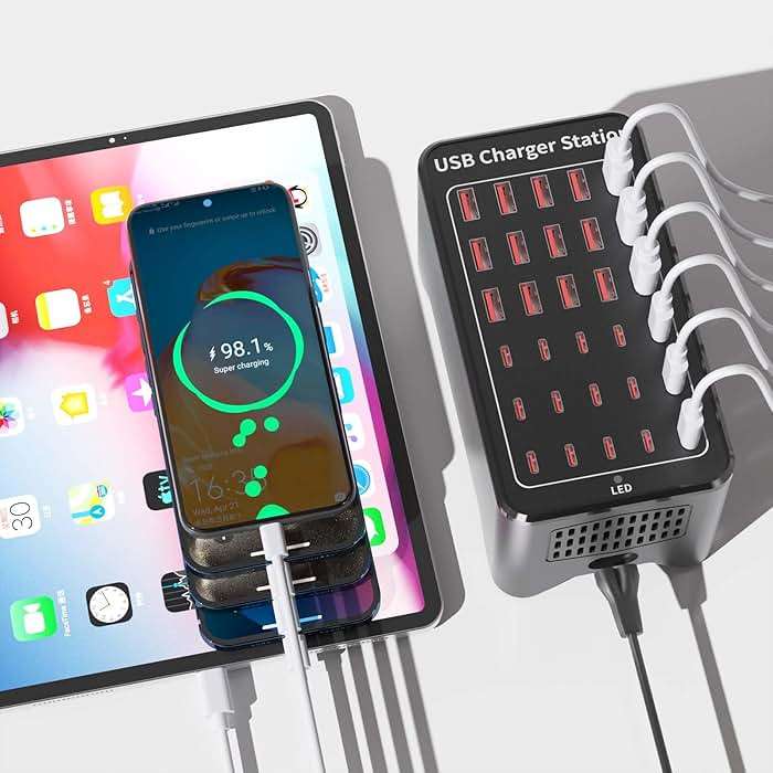 150W(30A) USB Charging Station, 30-Port USB C Charger Block, Multiple Desktop/Wall Fast Charger with Intelligent Protection Compatible with iPhone, iPad, Tablets, Smartphones - Image 7