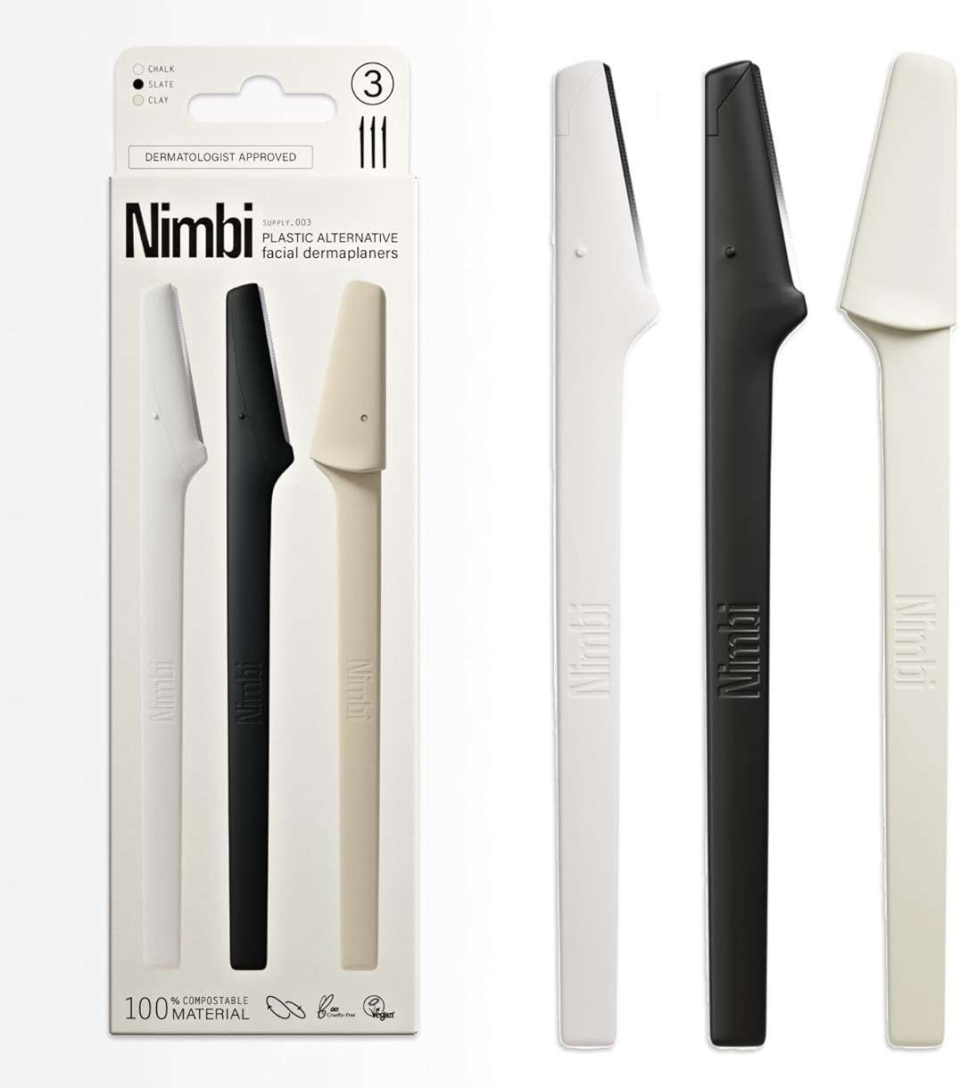 Nimbi Dermaplane Razor | Precision Eyebrow Shaper, Facial Hair Removal for Women & Exfoliation | Professional Dermaplaning Tool for Face | Plastic-Free - 3 Count - Image 1
