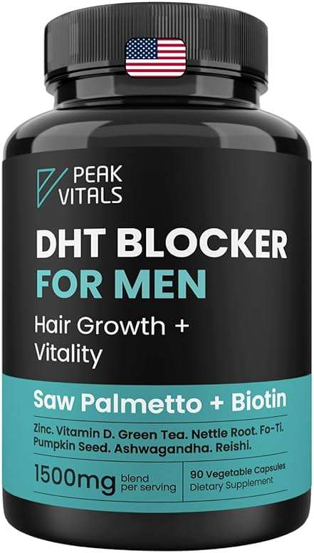 DHT Blocker for Men | Ultra Potent Hair Growth Formula | Saw Palmetto, Biotin, Pumpkin Seed, Herbal Extracts | Natural Hair Loss Supplements | Hair Regrowth Vitamins | Made in the USA | 90 Capsules - Image 1