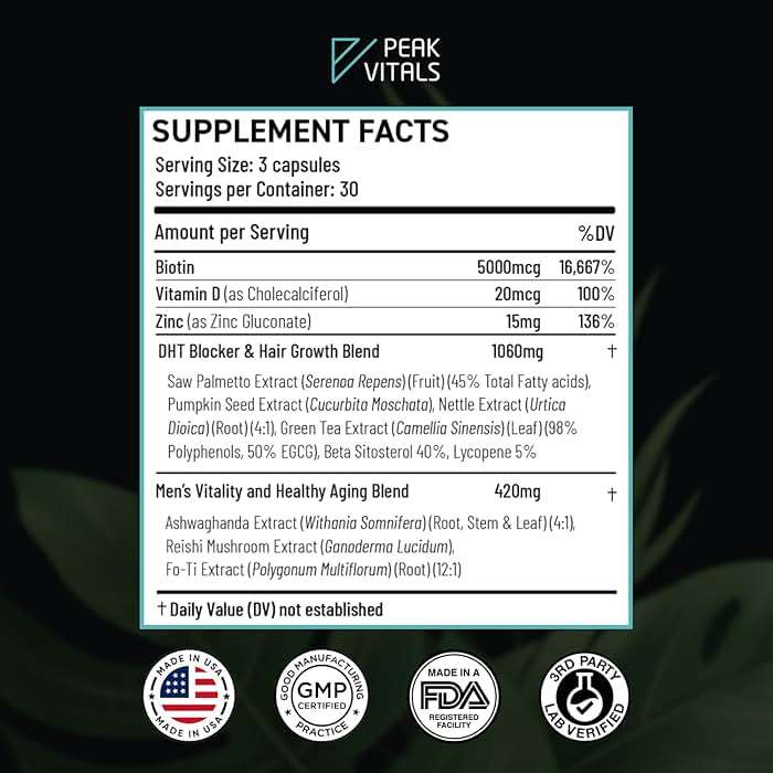 DHT Blocker for Men | Ultra Potent Hair Growth Formula | Saw Palmetto, Biotin, Pumpkin Seed, Herbal Extracts | Natural Hair Loss Supplements | Hair Regrowth Vitamins | Made in the USA | 90 Capsules - Image 2