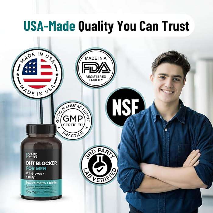 DHT Blocker for Men | Ultra Potent Hair Growth Formula | Saw Palmetto, Biotin, Pumpkin Seed, Herbal Extracts | Natural Hair Loss Supplements | Hair Regrowth Vitamins | Made in the USA | 90 Capsules - Image 8
