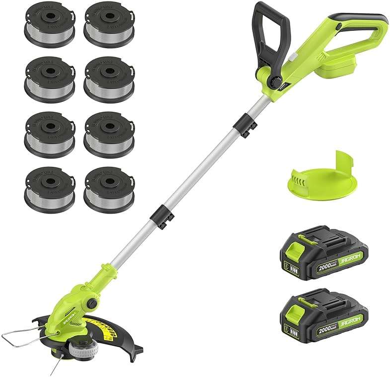 JAGROM Electric String Trimmer Cordless with 2x2.0Ah Battery, 20V Battery Powered 12-inch Lawn Mover & Edger Lawn Tool with Charger, Powered Grass Trimmer with 8pcs Spool Line for Yard, Garden, Green - Image 1