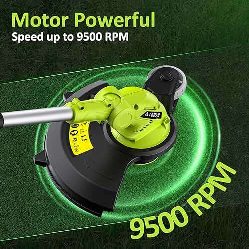 JAGROM Electric String Trimmer Cordless with 2x2.0Ah Battery, 20V Battery Powered 12-inch Lawn Mover & Edger Lawn Tool with Charger, Powered Grass Trimmer with 8pcs Spool Line for Yard, Garden, Green - Image 6