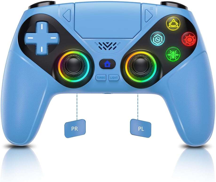 Dinosoo RGB Wireless Controller for PS5/PlayStation 5 PC, Bluetooth Controller with Turbo, Macro, Dynamic Vibration, 6-Axis Motion Control, 3.5mm Audio Jack, 1000mAh Battery, Speaker - Blue - Image 1