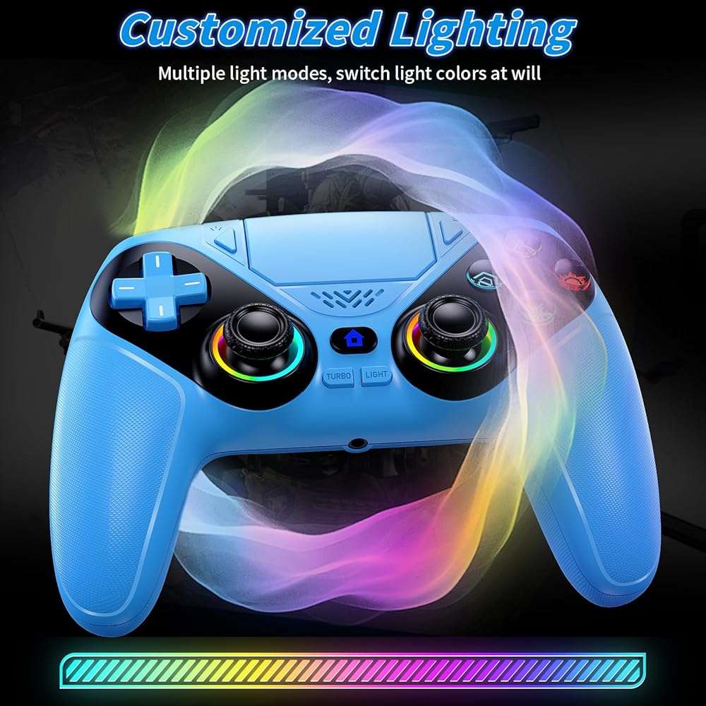 Dinosoo RGB Wireless Controller for PS5/PlayStation 5 PC, Bluetooth Controller with Turbo, Macro, Dynamic Vibration, 6-Axis Motion Control, 3.5mm Audio Jack, 1000mAh Battery, Speaker - Blue - Image 2