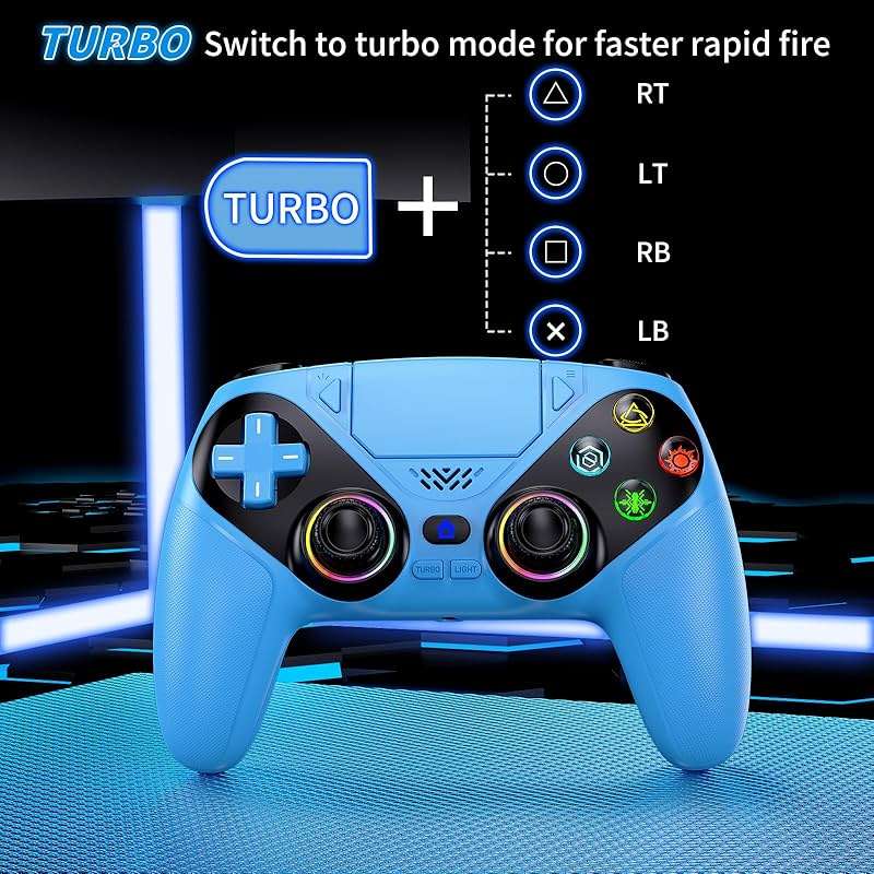 Dinosoo RGB Wireless Controller for PS5/PlayStation 5 PC, Bluetooth Controller with Turbo, Macro, Dynamic Vibration, 6-Axis Motion Control, 3.5mm Audio Jack, 1000mAh Battery, Speaker - Blue - Image 5