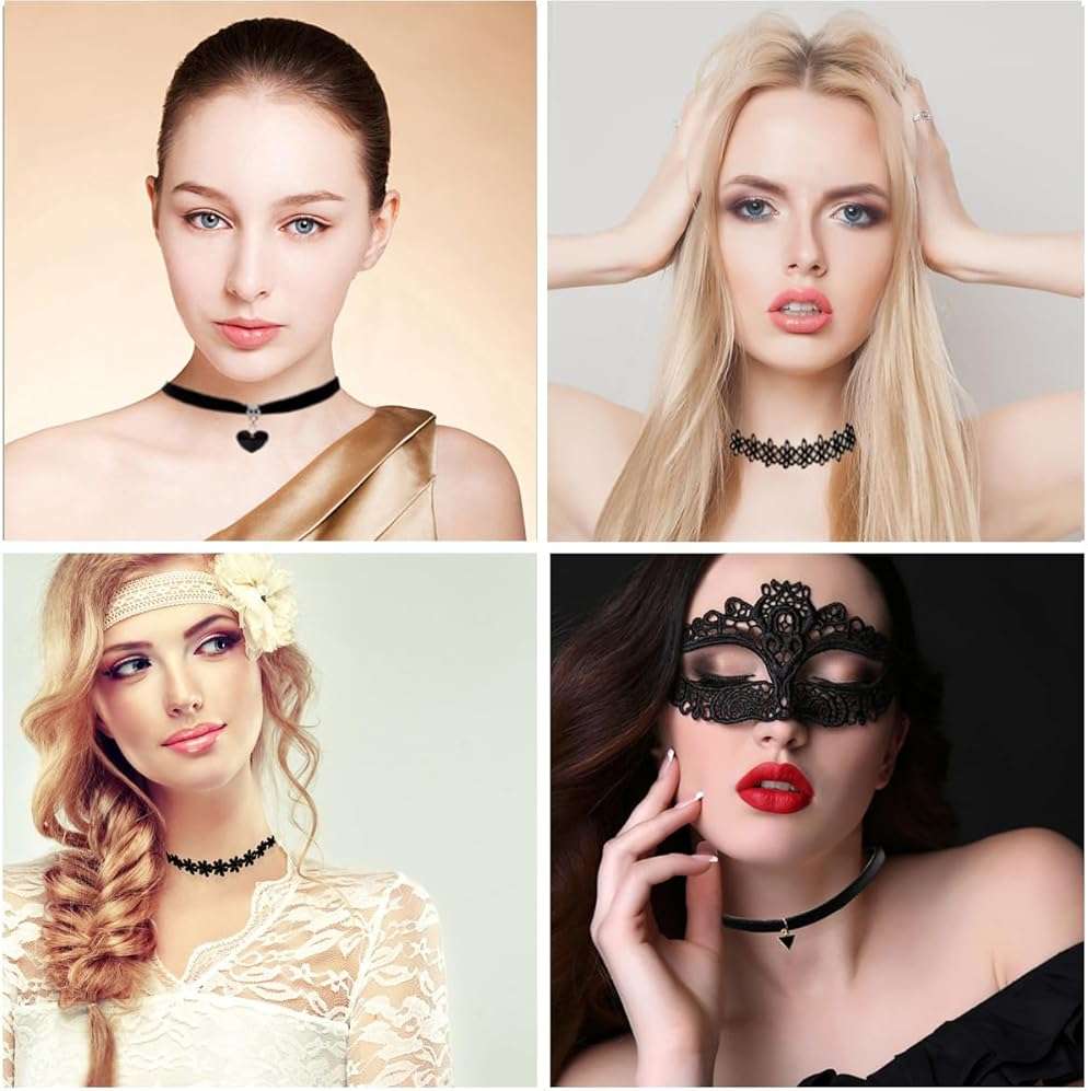 YOKER 10 Pcs Black Necklaces for Women Adjustable Layered Velvet Choker Set Classic Gothic Tattoo Lace Chokers - Image 3