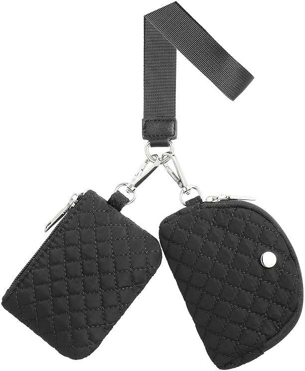 SUIKIHUM Dual Pouch Wristlet Wallets For Women, Coin Purse Zip Around Wristlet Pouch, Portable Zipper Wristlet Quilted Nylon for Daily Travel Walking, Black - Image 1