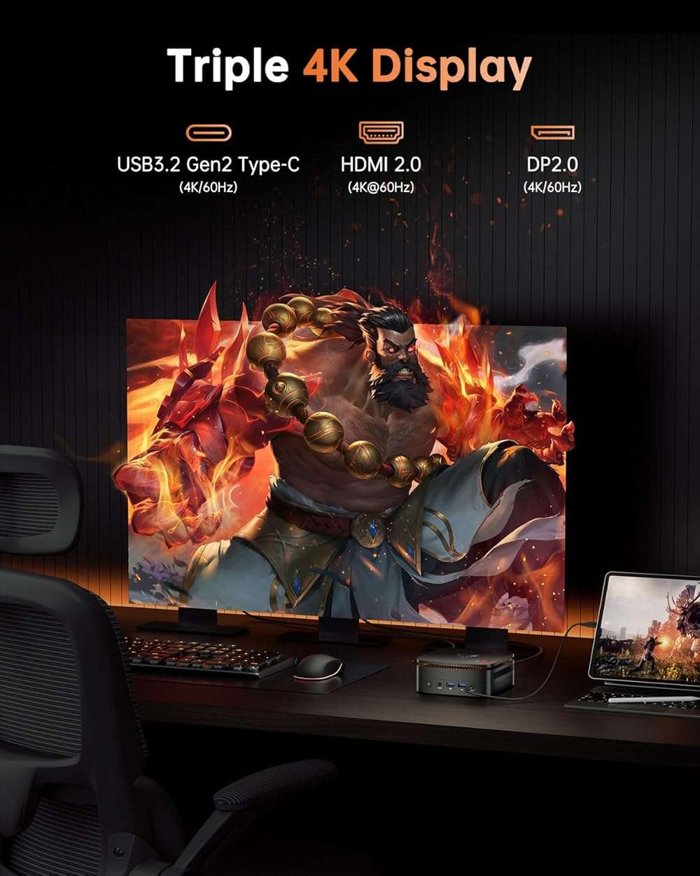 KAMRUI Hyper H1 Mini Gaming PC, AMD Ryzen 7 7735HS(Beats 7640HS/6800H), 24GB LPDDR5 1TB M.2 NVMe SSD Mini PC(8C/16T,up to 4.75GHz), 16MB L3 Smart Cache, Triple 4K Display/WiFi6/BT5.2/Mini Desktop PC - Image 6