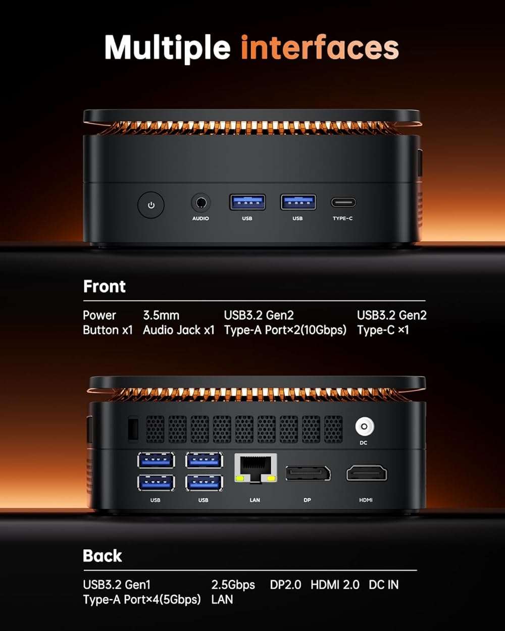 KAMRUI Hyper H1 Mini Gaming PC, AMD Ryzen 7 7735HS(Beats 7640HS/6800H), 24GB LPDDR5 1TB M.2 NVMe SSD Mini PC(8C/16T,up to 4.75GHz), 16MB L3 Smart Cache, Triple 4K Display/WiFi6/BT5.2/Mini Desktop PC - Image 7
