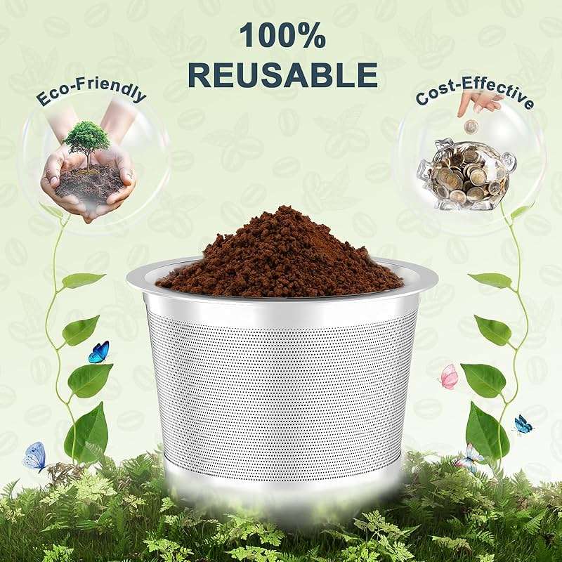 NESSUS 2 Pack Reusable K Cup for Keurig 1.0, Stainless Steel Reusable K Cups for Keurig 1 Prong Coffee Maker K Cup Reusable Coffee Pods with Heat Resistant Handles and Scoop, NO BPA - Image 5
