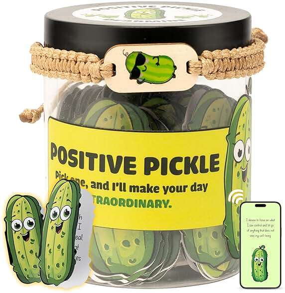 DEARMINE 60 Positive Pickle Cards Jar, Birthday Gifts for Women, Teens, Adults, Back to School Gift, White Elephant Gifts, Stocking Stuffers, Teen Girl Gifts Trendy Stuff - Image 1