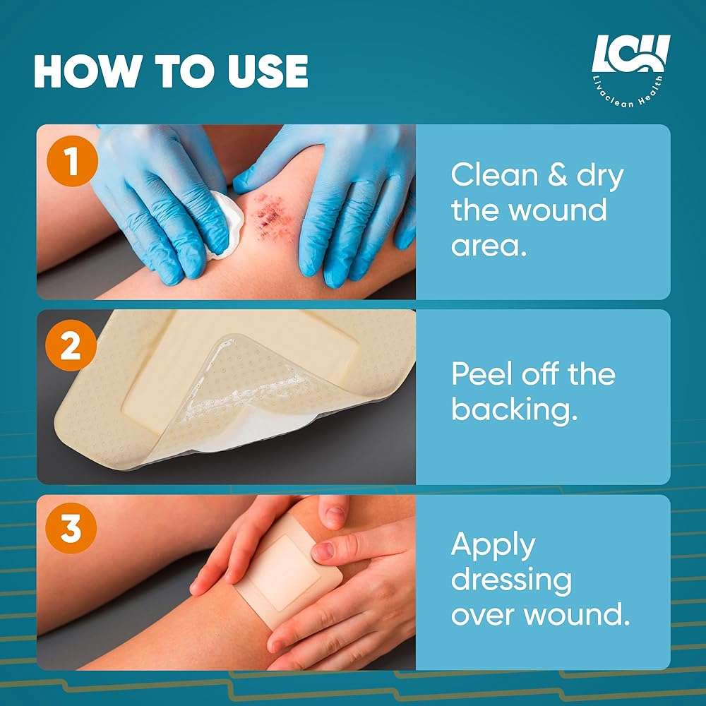 20 CT Silicone Foam Dressing 4x4, 3x3, 2x2 - Sterile Silicone Bandages for Wounds - Adhesive Pressure Sore Bed SOR Bandages - Square Dressing for Wounds and Injury Care by Livaclean Health - Image 3
