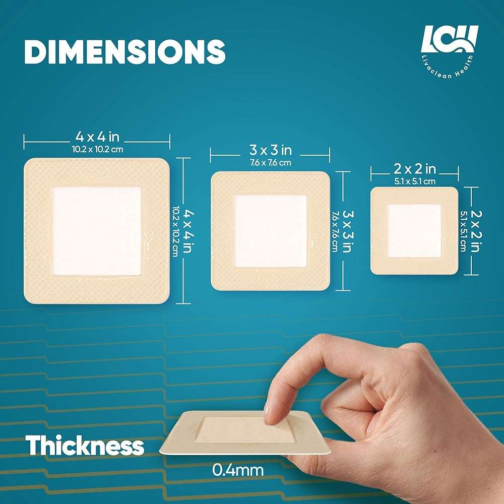 20 CT Silicone Foam Dressing 4x4, 3x3, 2x2 - Sterile Silicone Bandages for Wounds - Adhesive Pressure Sore Bed SOR Bandages - Square Dressing for Wounds and Injury Care by Livaclean Health - Image 4
