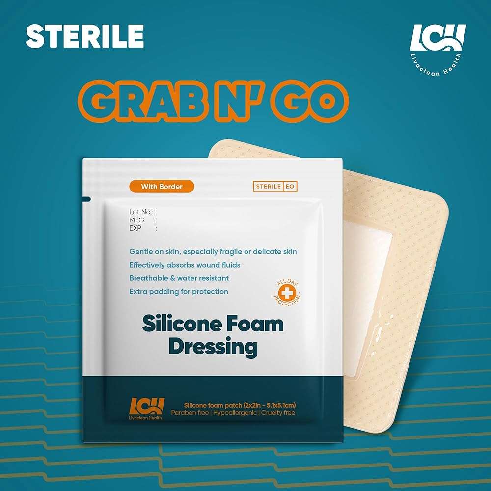 20 CT Silicone Foam Dressing 4x4, 3x3, 2x2 - Sterile Silicone Bandages for Wounds - Adhesive Pressure Sore Bed SOR Bandages - Square Dressing for Wounds and Injury Care by Livaclean Health - Image 5