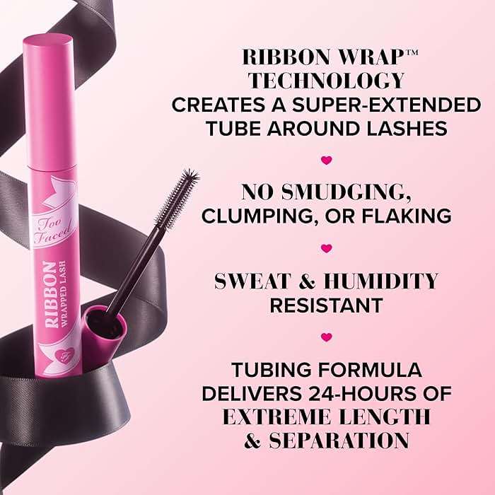 Too Faced Ribbon Wrapped Lash Mascara | Extreme Length Tubing Mascara with no Smudging, Flaking or Clumping - Image 7
