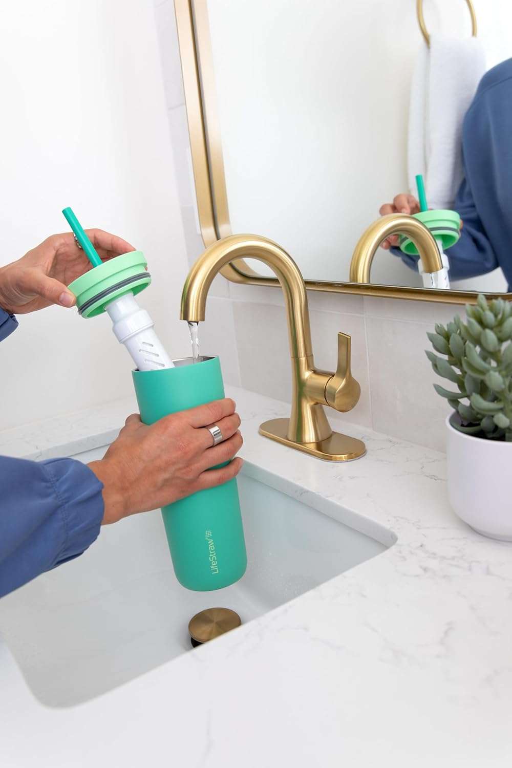 LifeStraw Go Series Tumbler – Double Wall Insulated Stainless Steel Water Filter, Cactus Green, Designed for Everyday Use, Removes Bacteria, Parasites, Microplastics, and Improves Taste - Image 4