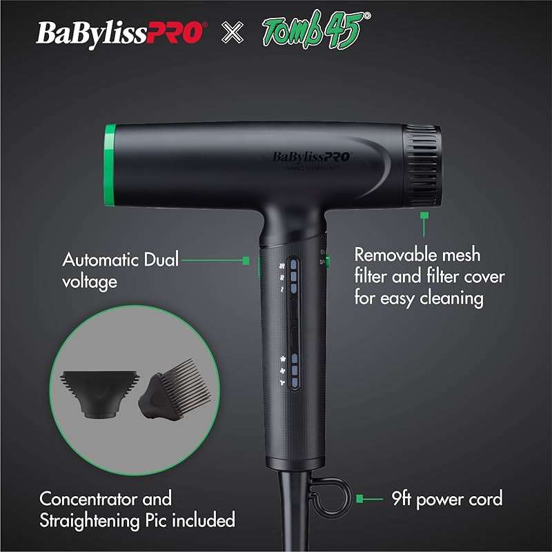 BaBylissPRO Nano Titanium Limited Edition Professional Nano Light Ionic Hair Dryer (Tomb45 Collection) - Image 4