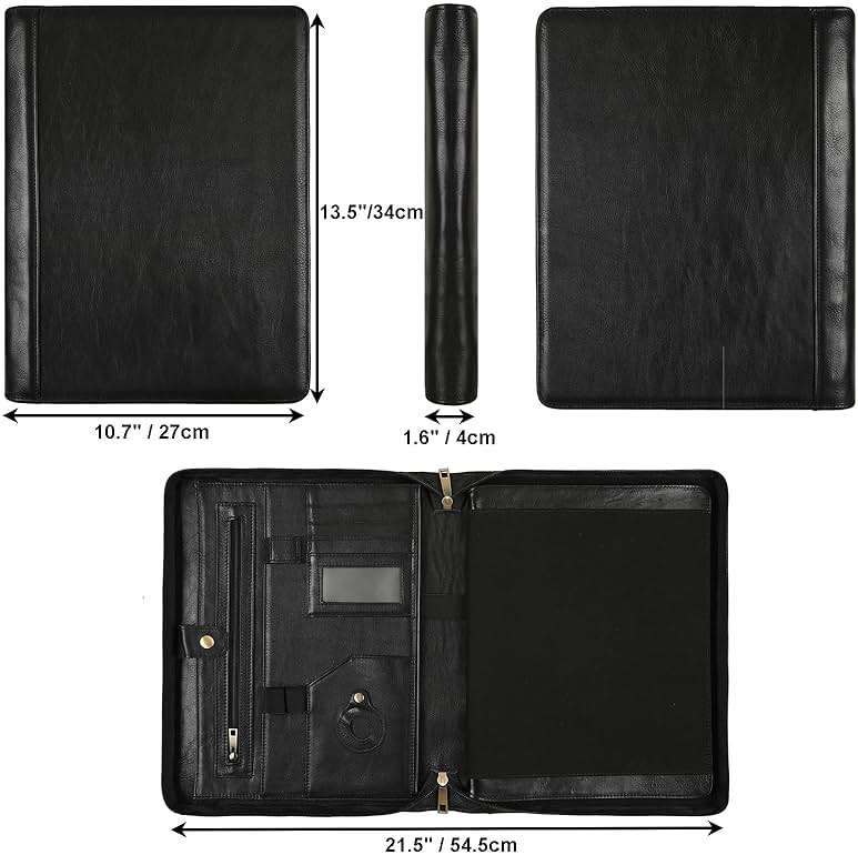 Leather Portfolio for 13 inch iPad Pro M4 (2024), Business Tablet Portfolio for Men, Personalized Padfolio, Engraved Portfolio Folder for A4 Notepad (Oil Black, Custom) - Image 2
