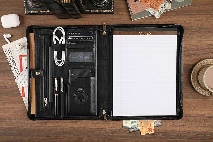 Leather Portfolio for 13 inch iPad Pro M4 (2024), Business Tablet Portfolio for Men, Personalized Padfolio, Engraved Portfolio Folder for A4 Notepad (Oil Black, Custom) - Image 3
