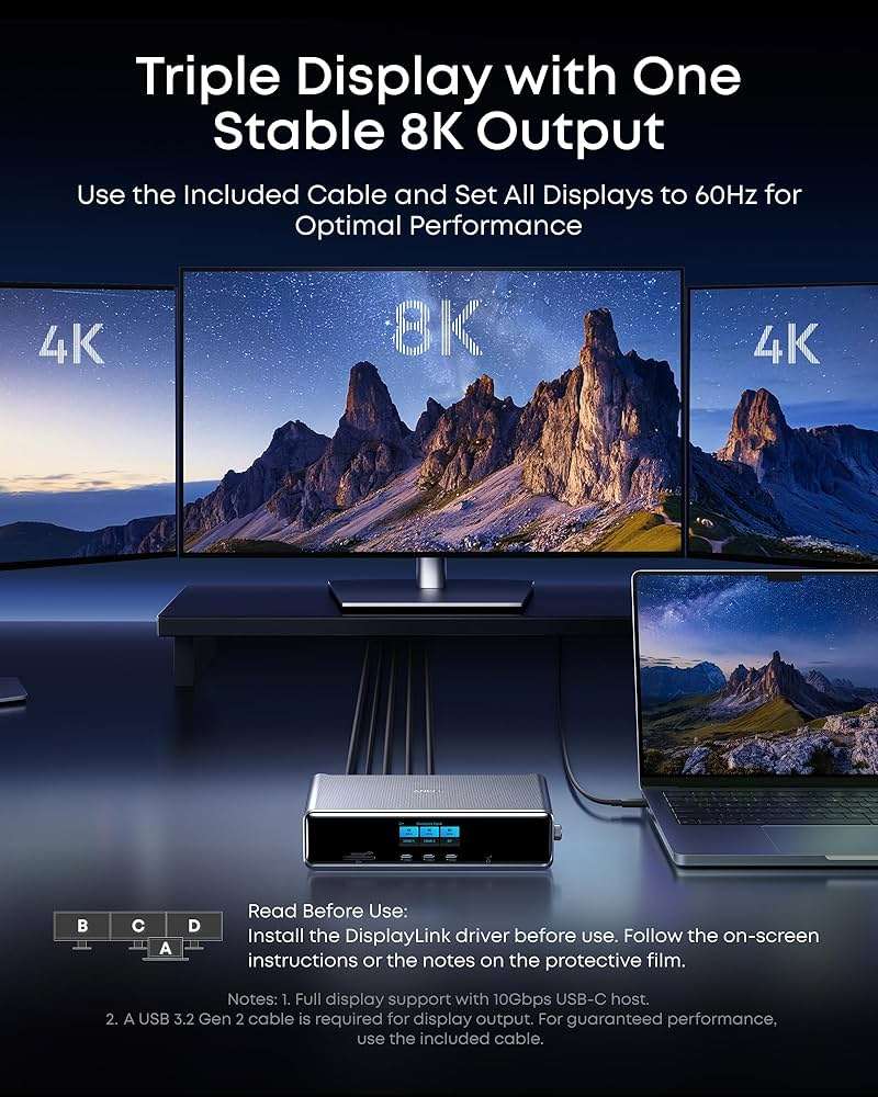 Anker Prime Docking Station (DL7400), 14-Port Triple Display with DisplayLink, 140W Max, Smart Display, Triple 4K 60Hz, Cooling Fan, for Windows Laptops (The Latest DisplayLink Driver Must Installed) - Image 4