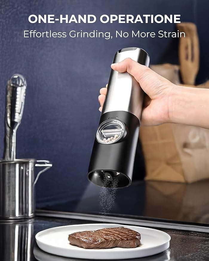 Electric Salt & Pepper Grinder Set - USB-C Rechargeable with LED Light & Charging Dock, 5 Adjustable Coarseness Settings, One-Touch Automatic Mills for Kitchen, Dining, and Gifts - Image 2
