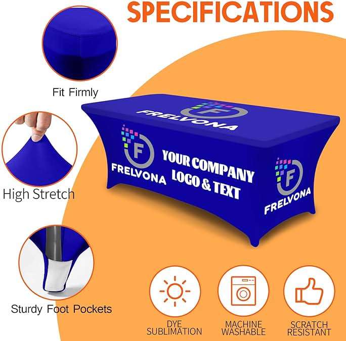 Custom Table Cloth with Business Logo Rectangle 6FT 114" x 79" Spandex Customized Table Cover Stretch Tablecloth with Text Image Photo Sign Personalized Runner for Tradeshow Events, Fitted Style - Image 4