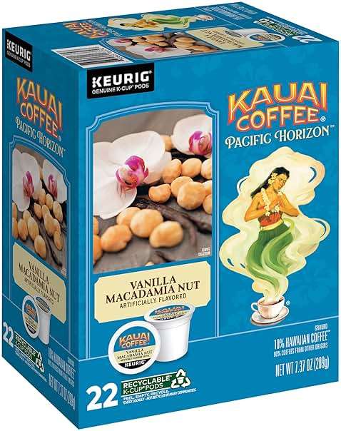 Kauai Coffee K-Cup Pods for Keurig Brewers – Arabica Coffee, 10% Hawaiian – Medium Roast, Vanilla Beans with Toasted Macabamia Nuts – Vanilla Macadamia Nut, 1 Pack of 22 Single Serve K-Cups - Image 1