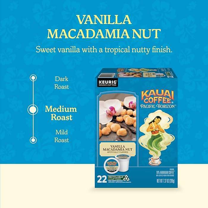 Kauai Coffee K-Cup Pods for Keurig Brewers – Arabica Coffee, 10% Hawaiian – Medium Roast, Vanilla Beans with Toasted Macabamia Nuts – Vanilla Macadamia Nut, 1 Pack of 22 Single Serve K-Cups - Image 3
